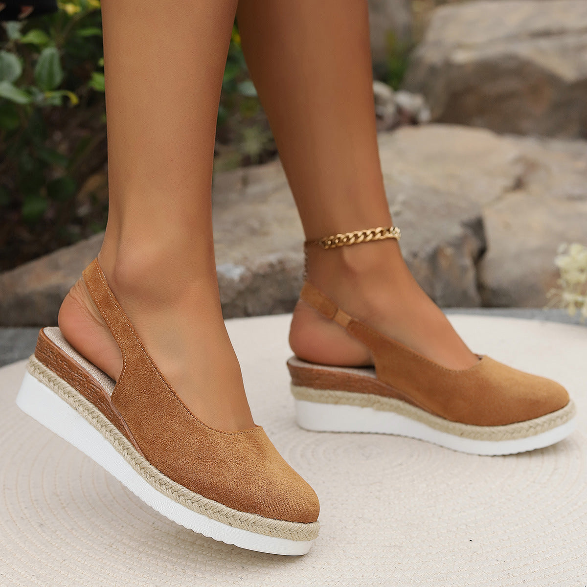 Solid Color Round Toe Women's Platform Plus Size Sandals
