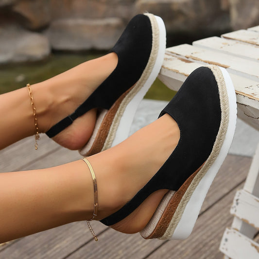 Solid Color Round Toe Women's Platform Plus Size Sandals